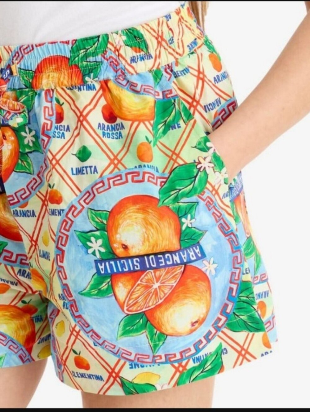 Damson Madder Printed Pull-On Drawstring Cotton Shorts Size UK 14